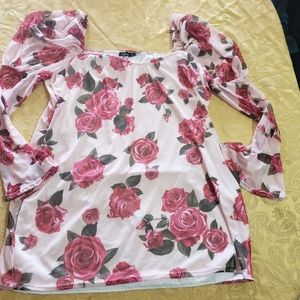 Plus puff sleeve rose mini dress
